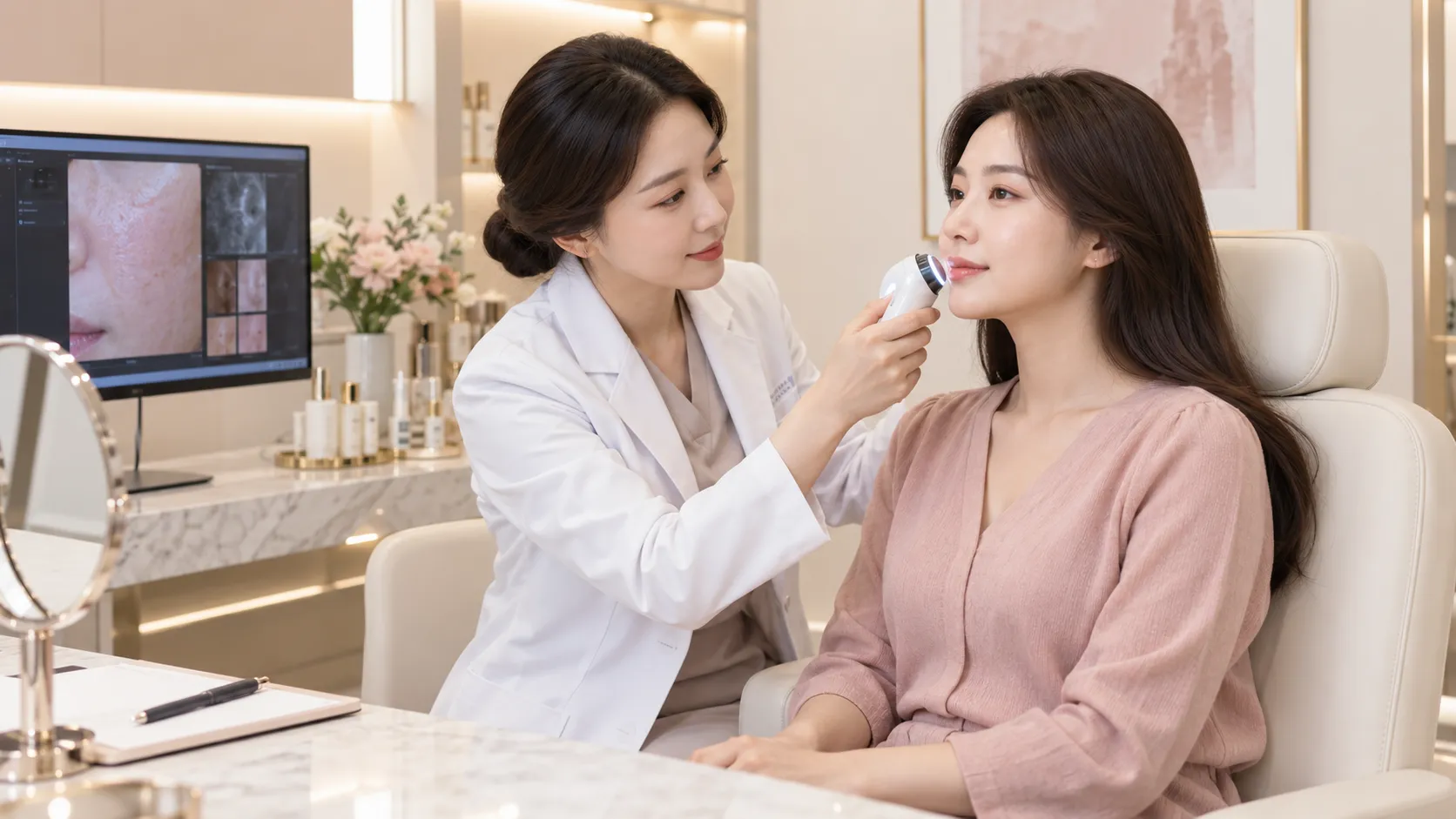 피부클리닉 진료 상담 장면